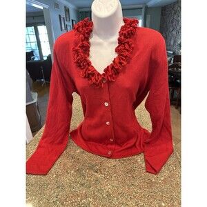 Carole Little silk cashmere Womens Large Red Ruffle waist length see measureme